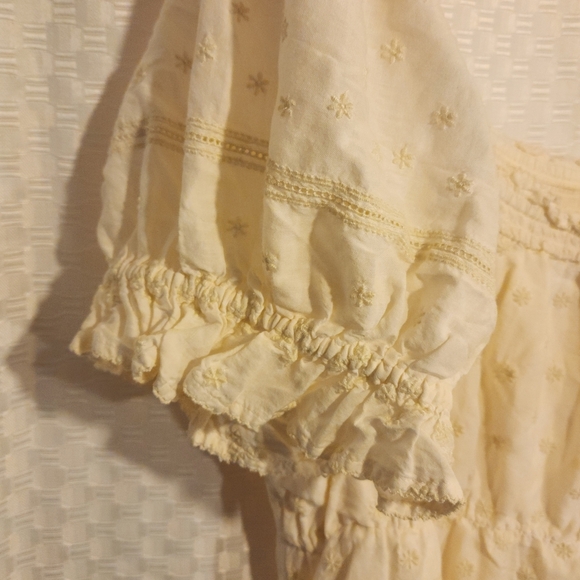 Ruffle Sleeve Milkmaid Cream Colored Mink Dress Women's CottageCore Puff Sleeve - Picture 7 of 8